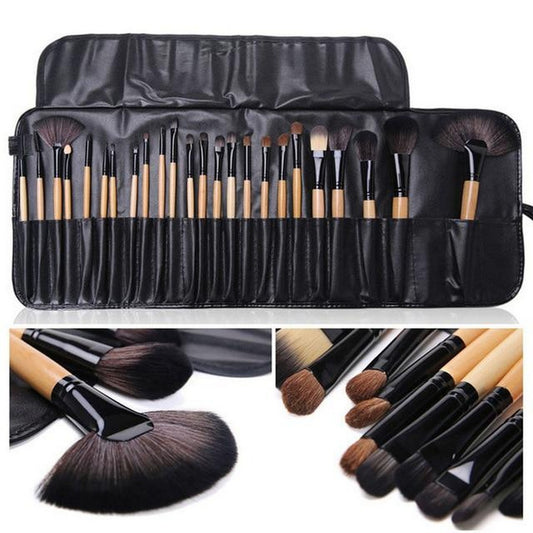 Set of 24 - Professional Makeup Brushes - Leather Pouch Included