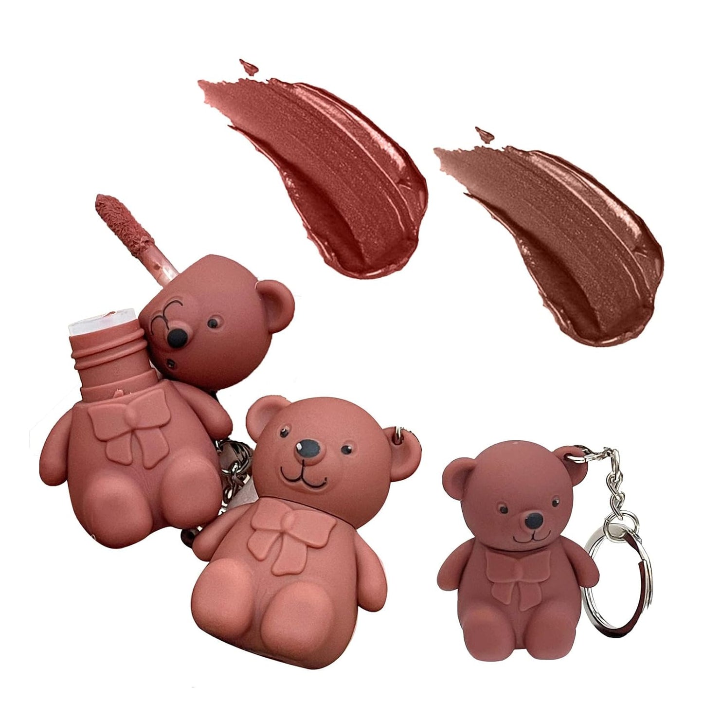 Cute Teddy Bear Key Chain 6 Pcs Matte Lip gloss - 6 Different Colors