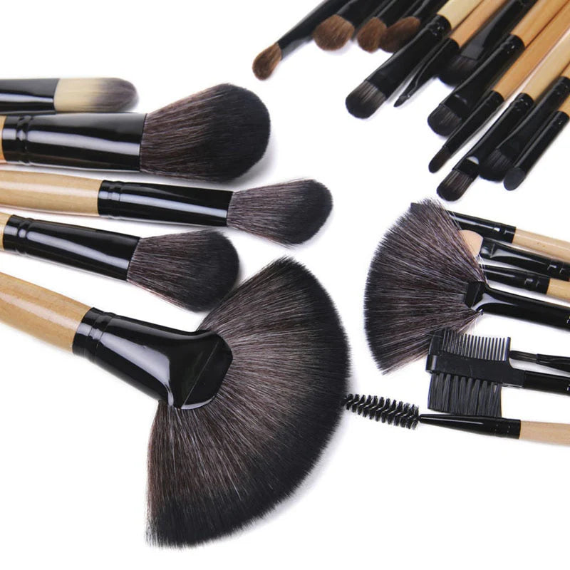 Set of 24 - Professional Makeup Brushes - Leather Pouch Included