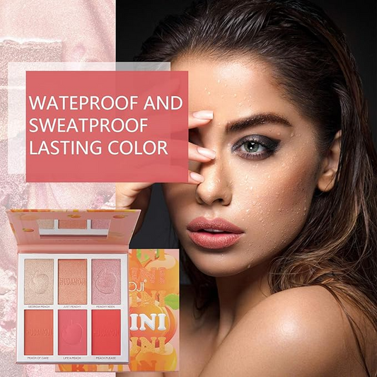 Mimore 6 Shade Highlighter, Bronzer and Palette Blusher, Cosmetic Color Palette, Blending Powder Blush, Ultra-fine Soft Text Lightning with Mirror