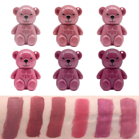 Cute Teddy Bear Key Chain 6 Pcs Matte Lip gloss - 6 Different Colors